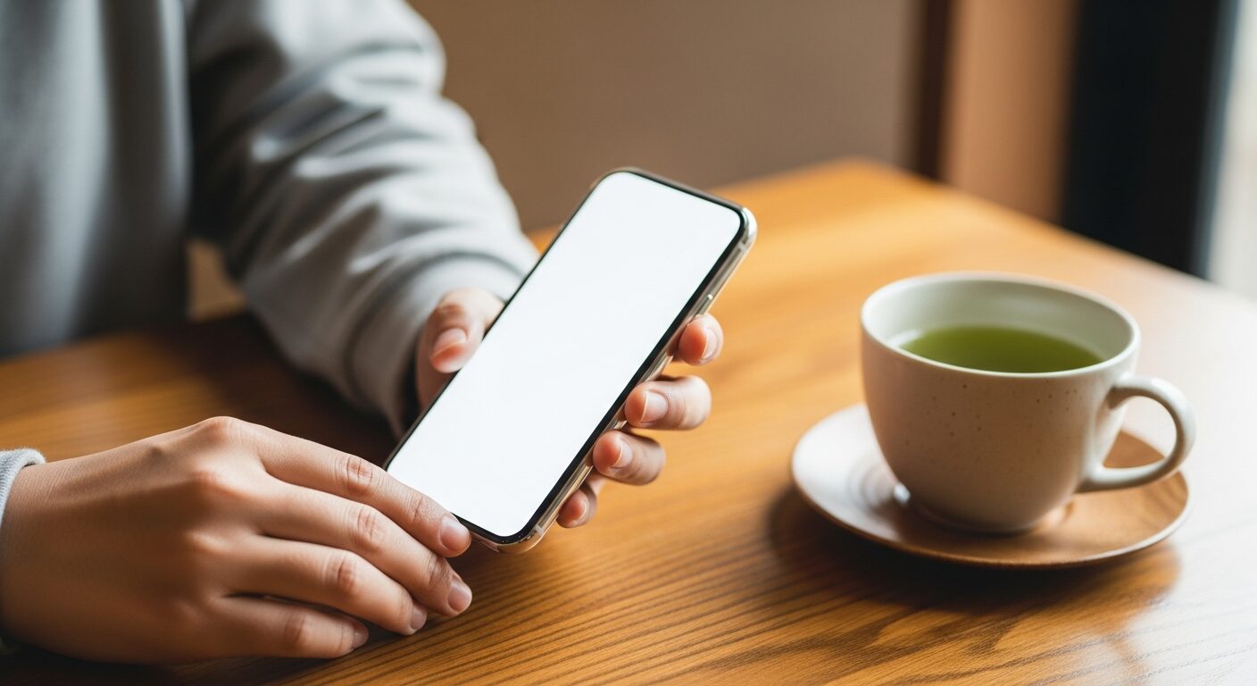 スマホで旅行の予約を調べる手元