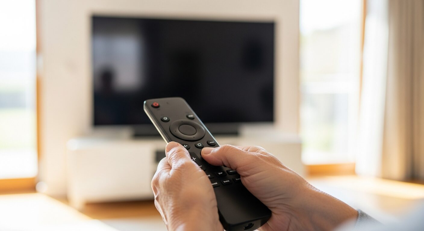 テレビのリモコンを操作する手元