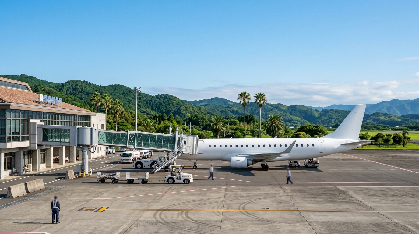 よく晴れた空港に止まっている白い旅客機